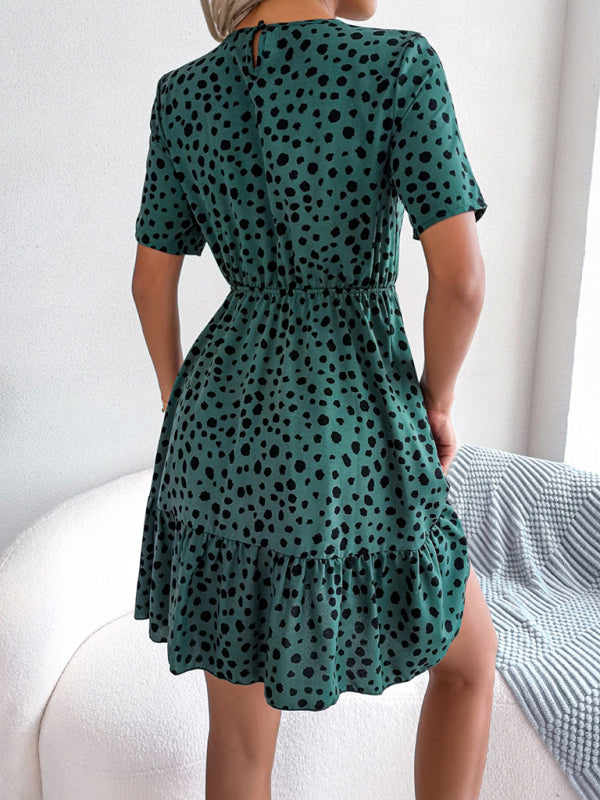 Polka Dot Mini Dress with Ruffled Hem and Cinched Waist Mini Dresses MyDresses 