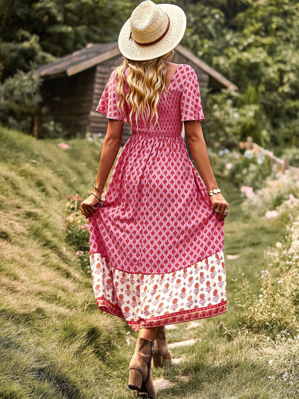 Bohemian Midi Dress with Floral Print and Square Neckline Midi Dresses MyDresses 