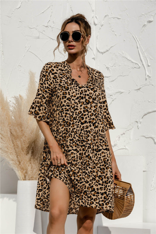 V-neck Floral Print Midi Dress with Trumpet Sleeves Midi Dresses MyDresses 