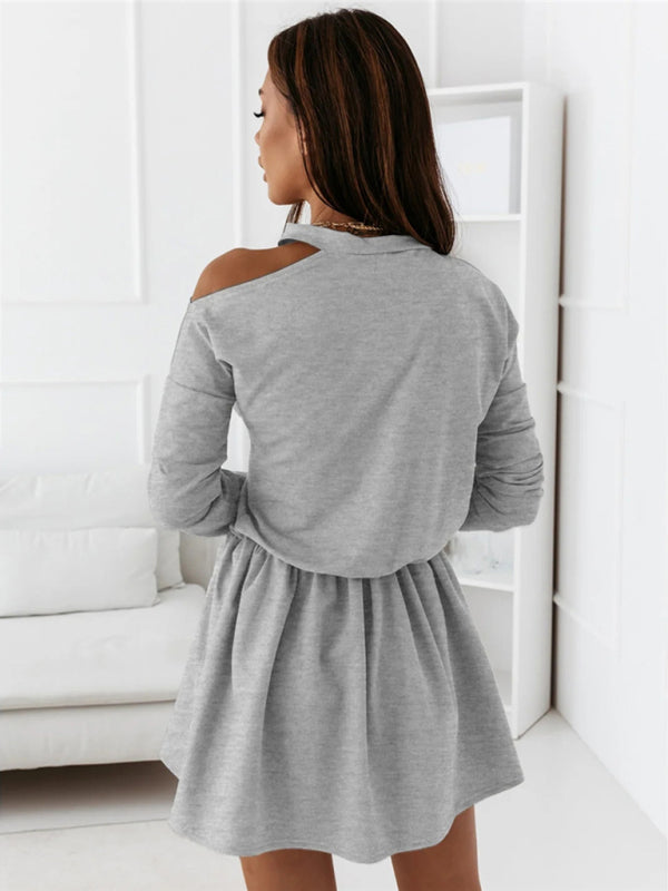Off-Shoulder A-Line Dress with Long Sleeves Mini Dresses MyDresses 