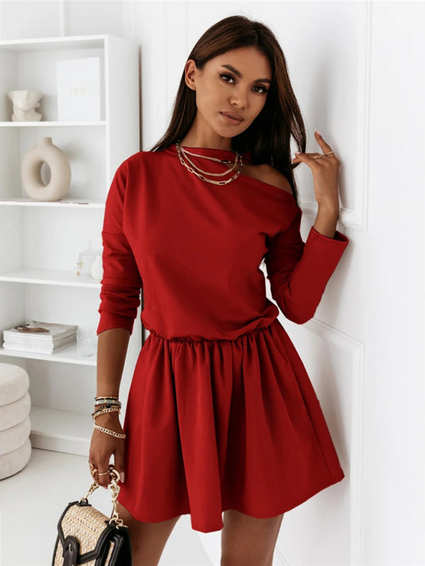 Off-Shoulder A-Line Dress with Long Sleeves Mini Dresses MyDresses 