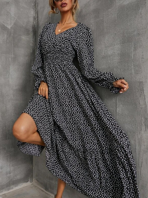 V-Neck Maxi Dress with Polka Dot Print and Tiered Skirt Maxi Dresses MyDresses 