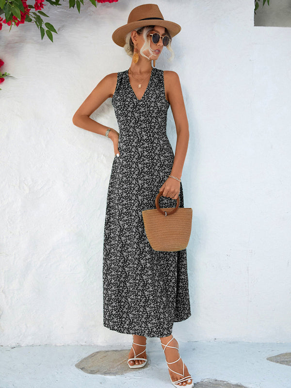 Floral Print Maxi Dress with V-Neck Halter Design Maxi Dresses MyDresses 