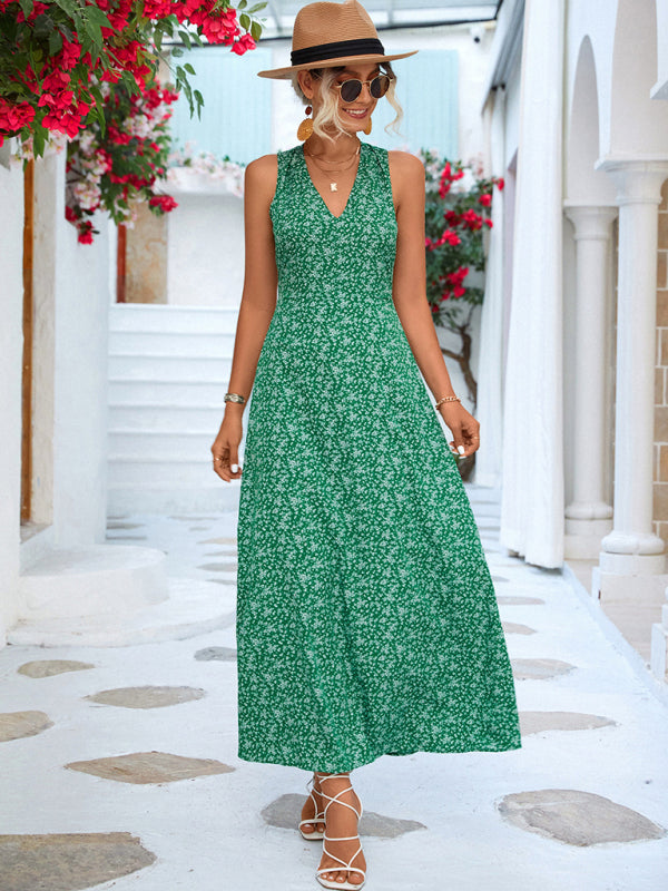 Floral Print Maxi Dress with V-Neck Halter Design Maxi Dresses MyDresses 