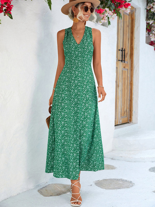 Floral Print Maxi Dress with V-Neck Halter Design Maxi Dresses MyDresses 