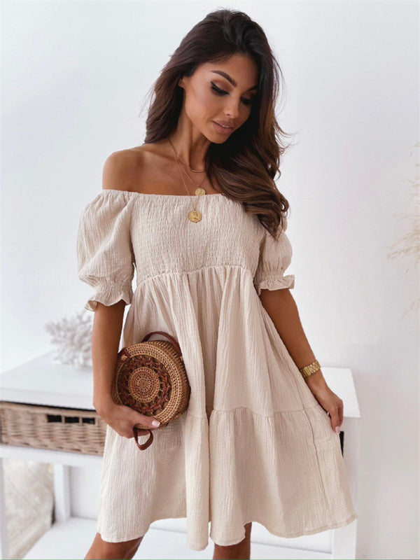 Off-Shoulder Summer Dress with Tiered Skirt and Puffed Sleeves Mini Dresses MyDresses 