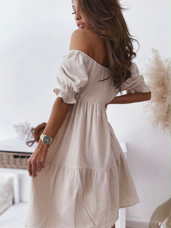 Off-Shoulder Summer Dress with Tiered Skirt and Puffed Sleeves Mini Dresses MyDresses 