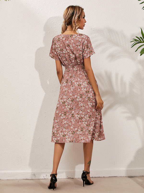 NEW - Floral Print Midi Dress with Square Neck and Fitted Waist Midi Dresses MyDresses 
