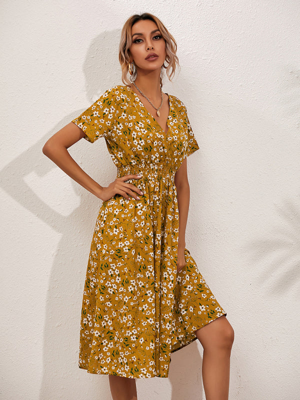 NEW - Floral Print Midi Dress with Square Neck and Fitted Waist Midi Dresses MyDresses 