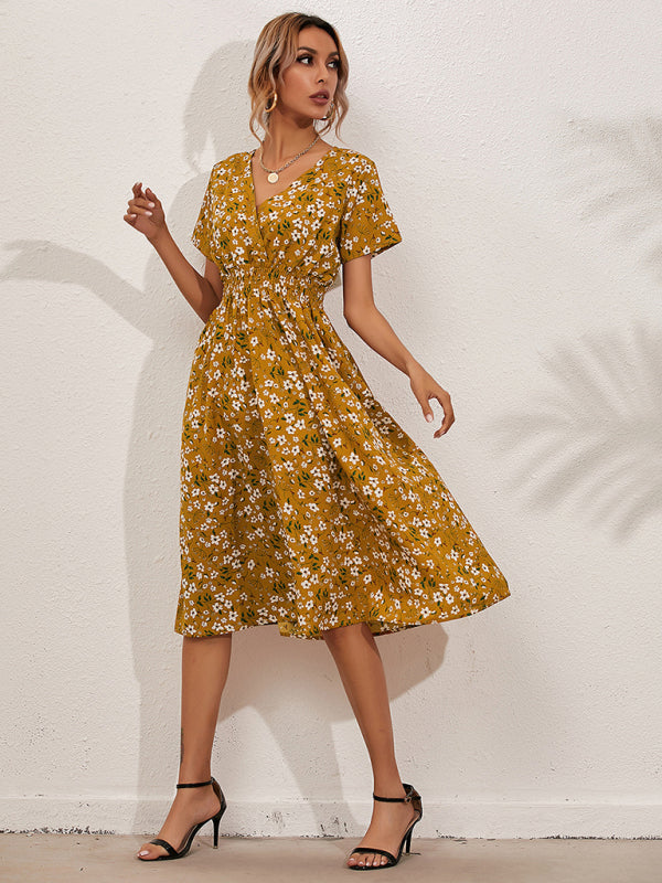 NEW - Floral Print Midi Dress with Square Neck and Fitted Waist Midi Dresses MyDresses 
