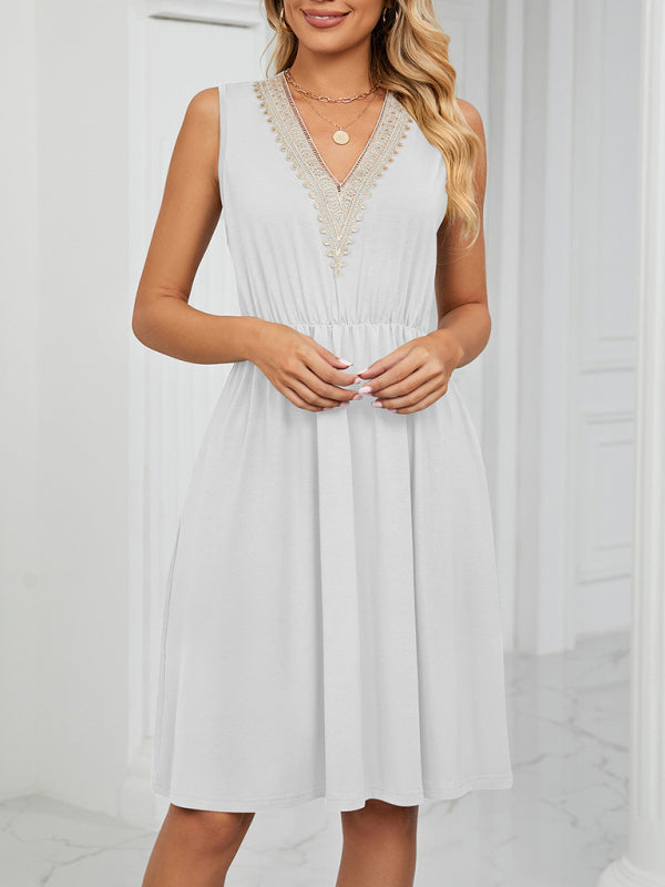 Lace V-Neck Sleeveless Midi Dress with Pockets Midi Dresses MyDresses 