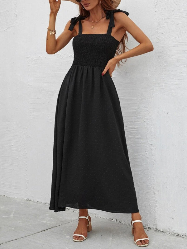 Floral Print Maxi Dress with Smocked Bodice and Tie-Up Straps Maxi Dresses MyDresses Black 8 | S 