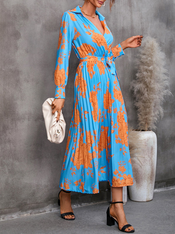 Floral Print Wrap-Style Mid-Length Dress with Tie Waist Midi Dresses MyDresses 