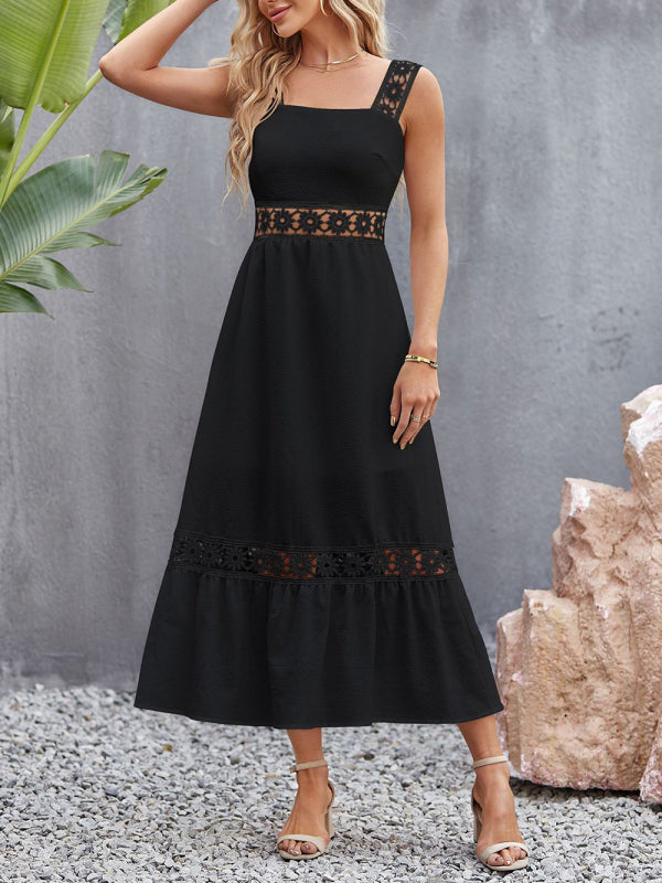 Lace Stitching Sleeveless Midi Dress with Square Neckline Midi Dresses MyDresses 