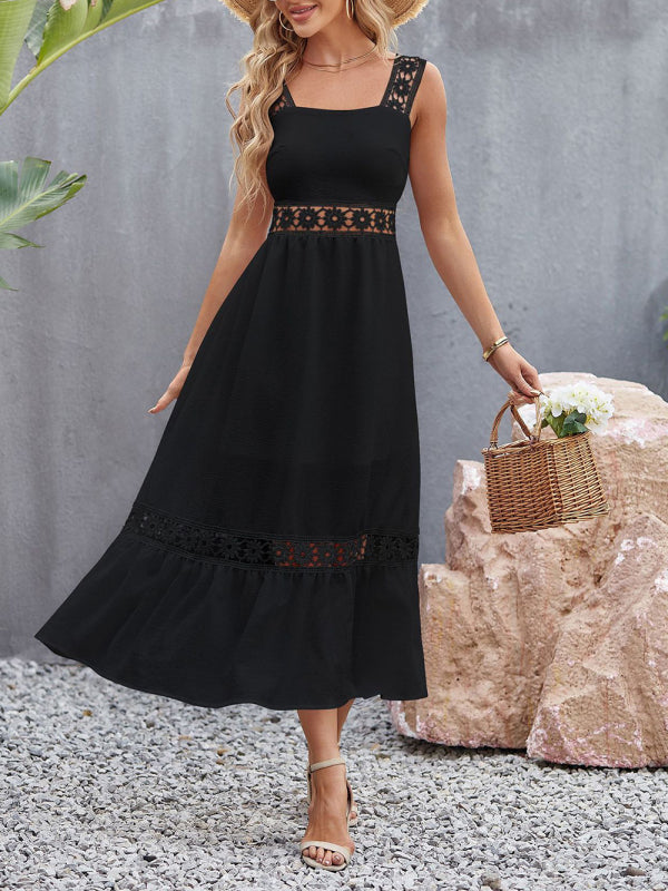 Lace Stitching Sleeveless Midi Dress with Square Neckline Midi Dresses MyDresses 