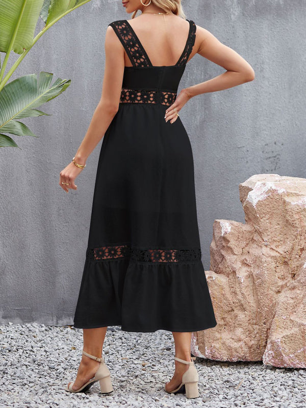 Lace Stitching Sleeveless Midi Dress with Square Neckline Midi Dresses MyDresses 