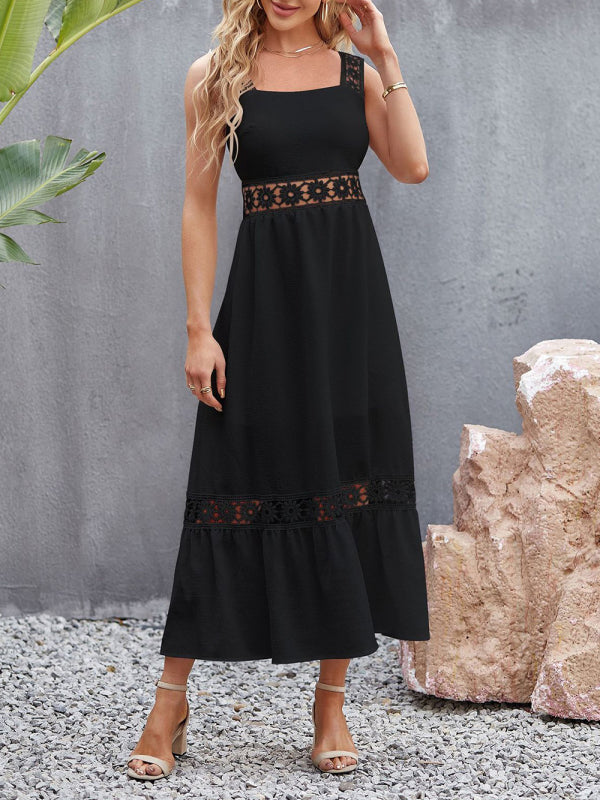 Lace Stitching Sleeveless Midi Dress with Square Neckline Midi Dresses MyDresses 