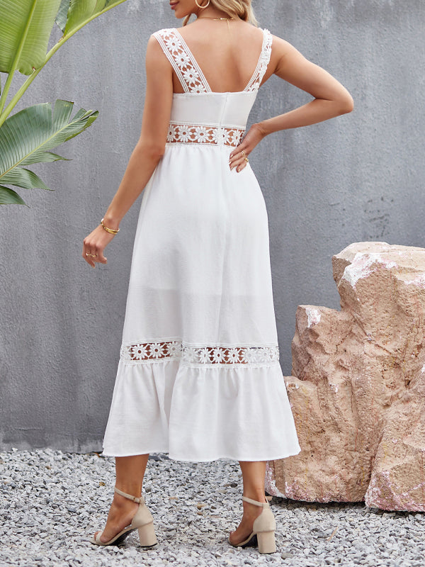 Lace Stitching Sleeveless Midi Dress with Square Neckline Midi Dresses MyDresses 