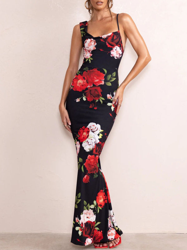 Floral Print Maxi Dress with Sweetheart Neckline and Spaghetti Straps Maxi Dresses MyDresses Pattern 8 | S 