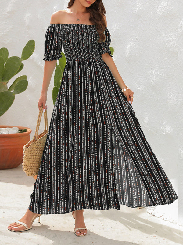 Vertical Stripe Maxi Dress with One Shoulder and Slit Maxi Dresses MyDresses 