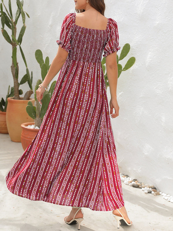 Vertical Stripe Maxi Dress with One Shoulder and Slit Maxi Dresses MyDresses 