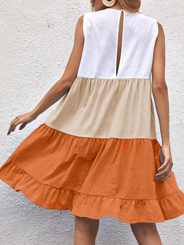 Ruffled Hem Sleeveless Vest Dress with Tiered Design Mini Dresses MyDresses 