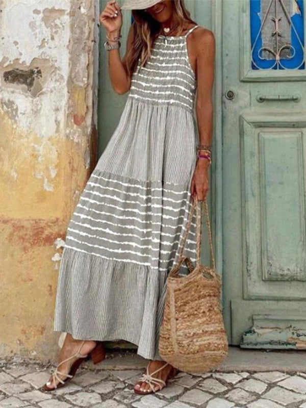 Striped Maxi Dress with Sleeveless Design and Tiered Swing Group8 MyDresses Grey 8 | S