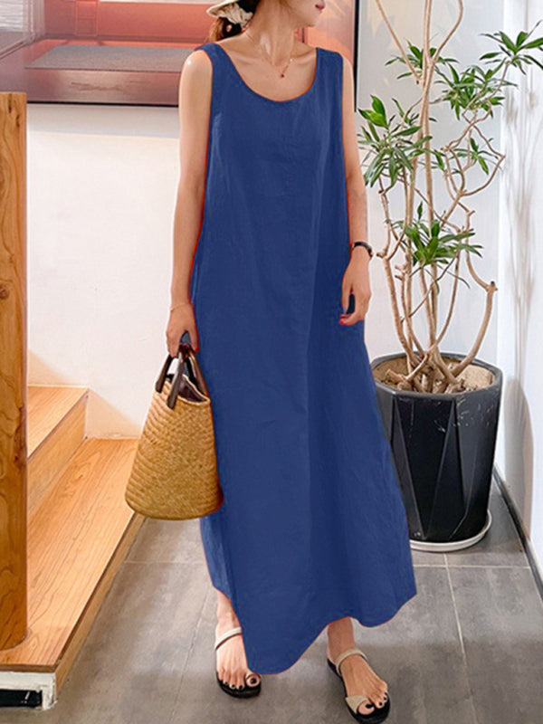 Sleeveless Maxi Dress with Pockets and Round Neck Maxi Dresses MyDresses Blue 8 | S 