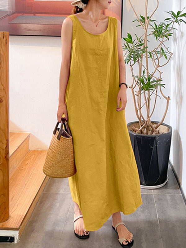 Sleeveless Maxi Dress with Pockets and Round Neck Maxi Dresses MyDresses 