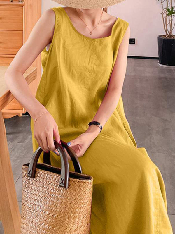 Sleeveless Maxi Dress with Pockets and Round Neck Maxi Dresses MyDresses 