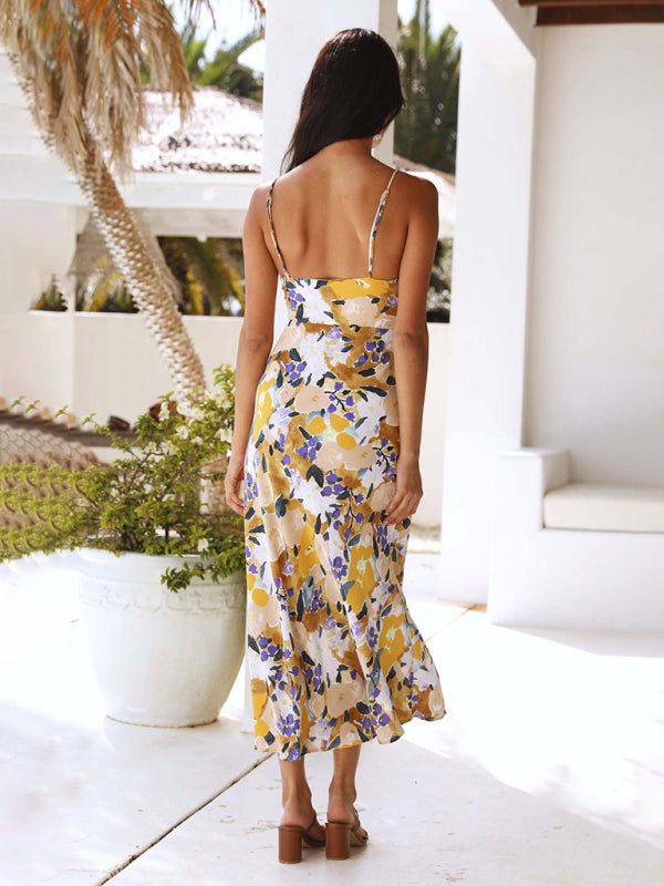 Floral Print Slip Midi Dress with Sweetheart Neckline Midi Dresses MyDresses 