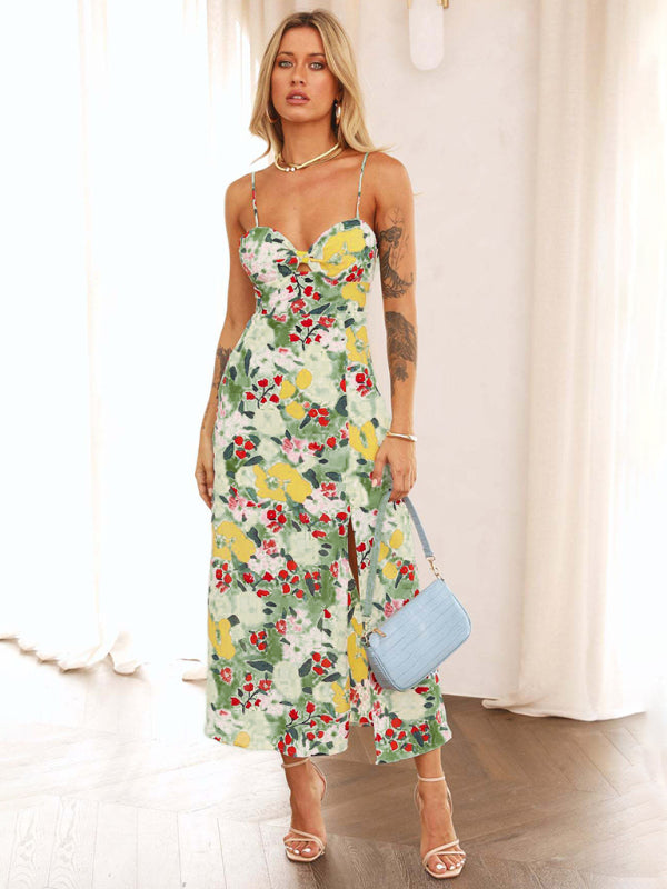 Floral Print Slip Midi Dress with Sweetheart Neckline Midi Dresses MyDresses Green 8 | S 