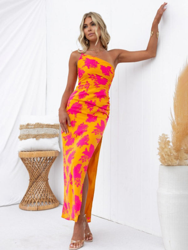 One-Shoulder Floral Print Maxi Dress with Side Slit Group11 MyDresses