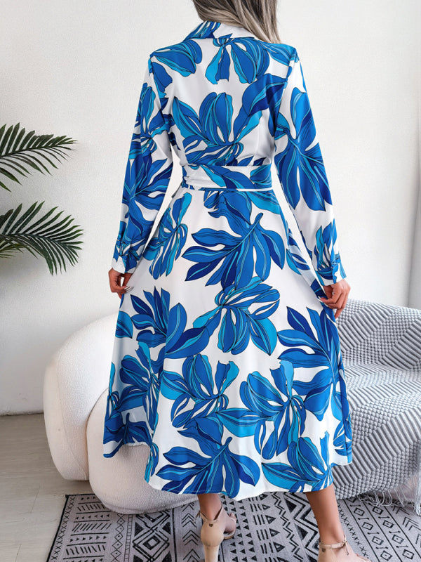 Floral Print Shirt Dress with Tie Waist and Lapel Collar Mini Dresses MyDresses 
