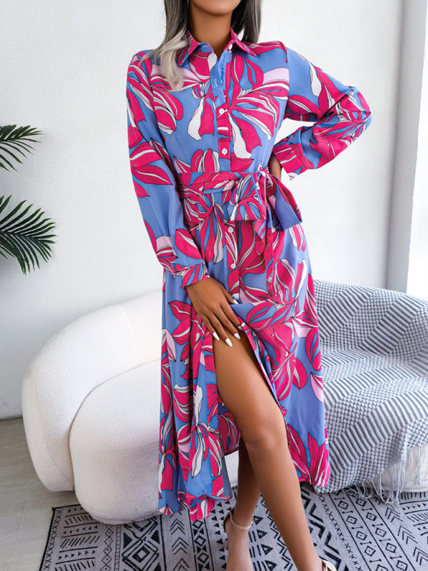 Floral Print Shirt Dress with Tie Waist and Lapel Collar Mini Dresses MyDresses Purple 8 | S 