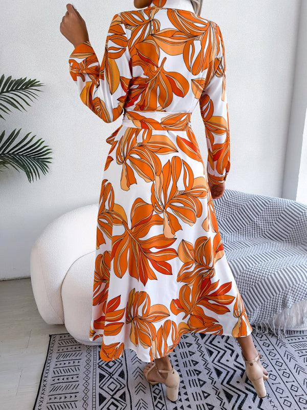 Floral Print Shirt Dress with Tie Waist and Lapel Collar Mini Dresses MyDresses 