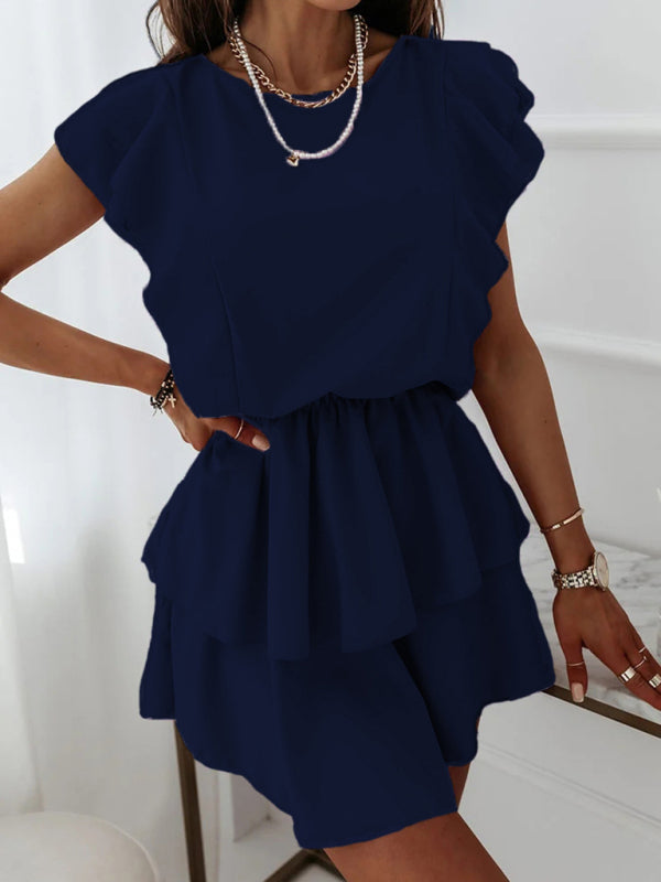 Ruffle Sleeve Double Layer Dress with Tiered Skirt Mini Dresses MyDresses Blue 8 | S 