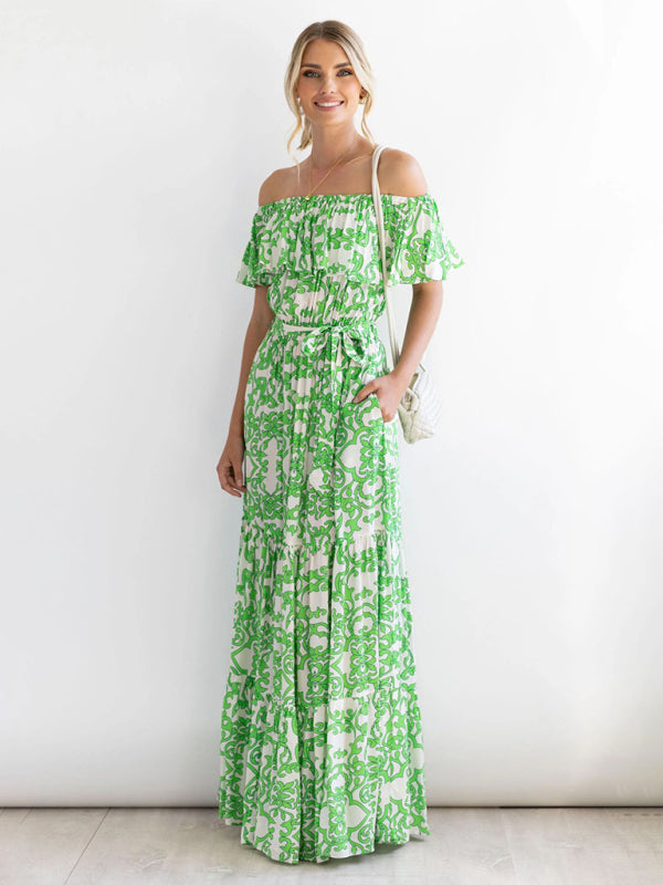 Off-Shoulder Maxi Dress with Paisley Print and Ruffle Trim Group1 MyDresses 
