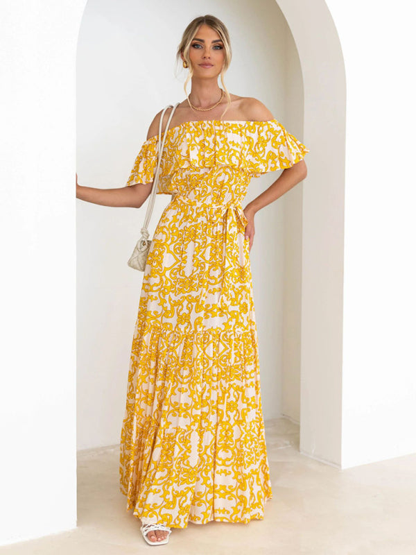 Off-Shoulder Maxi Dress with Paisley Print and Ruffle Trim Group1 MyDresses 