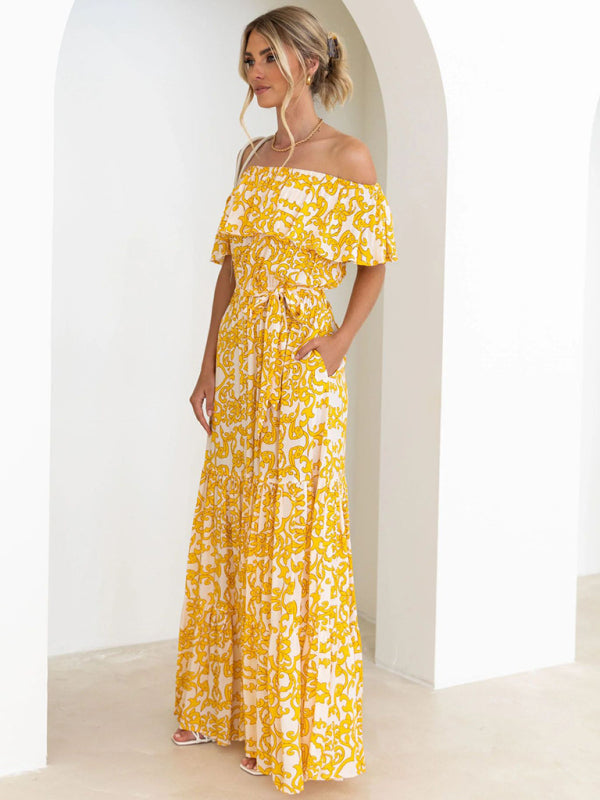 Off-Shoulder Maxi Dress with Paisley Print and Ruffle Trim Group1 MyDresses 
