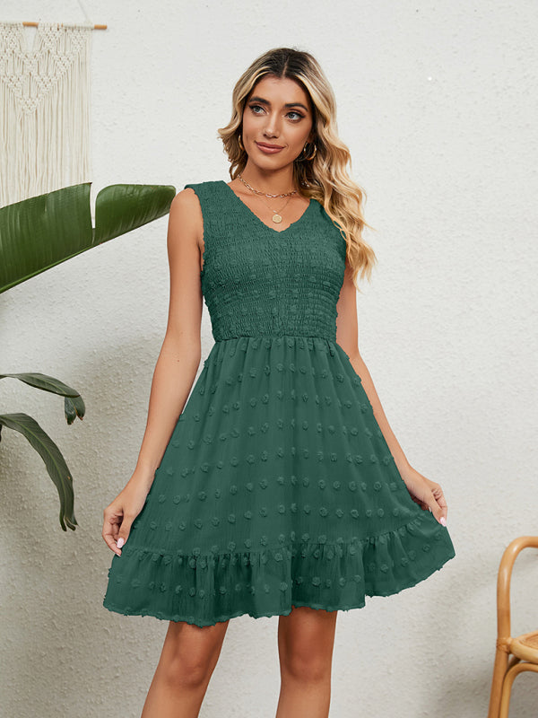 Jacquard Chiffon Sleeveless Dress with Pleated Bodice and Ruffled Hem Mini Dresses MyDresses 