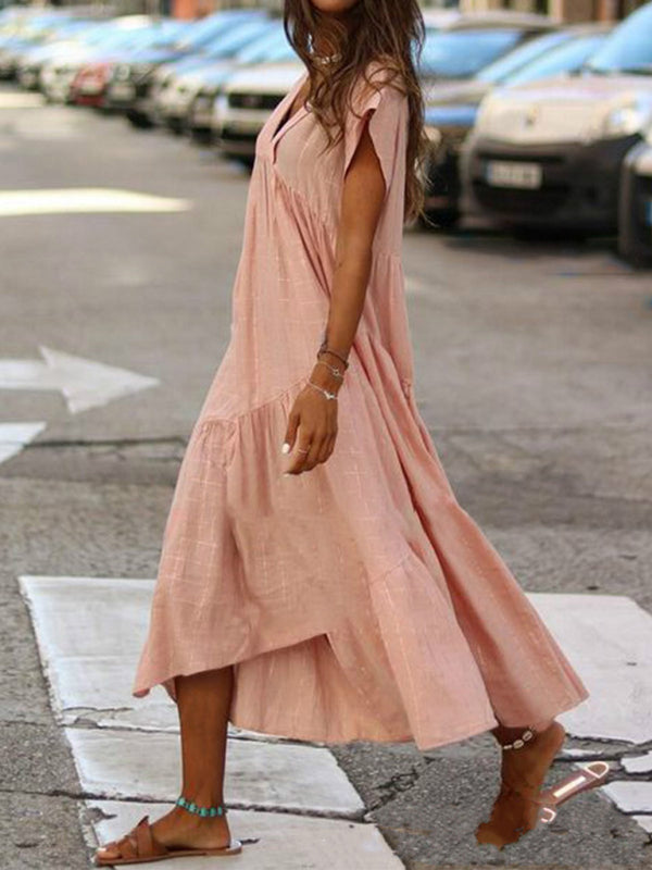 V-Neck Maxi Dress with Irregular Hem and Tiered Design Maxi Dresses MyDresses 