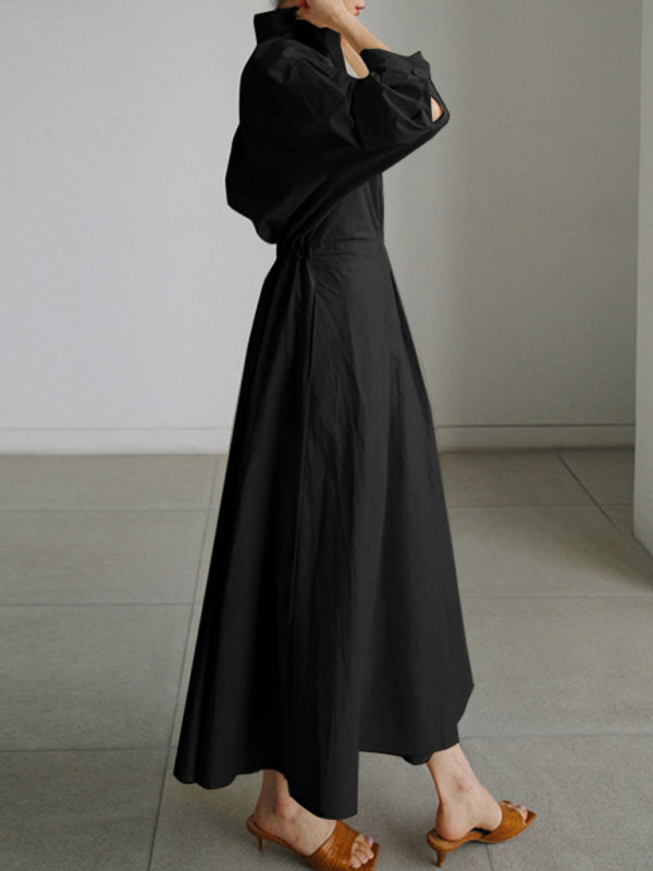 Collared Shirt Dress with Button-Down Front and Cinched Waist Mini Dresses MyDresses 