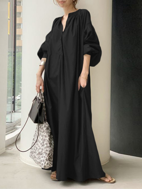 Maxi Dress with Balloon Sleeves and Pockets Maxi Dresses MyDresses Black 8 | S 