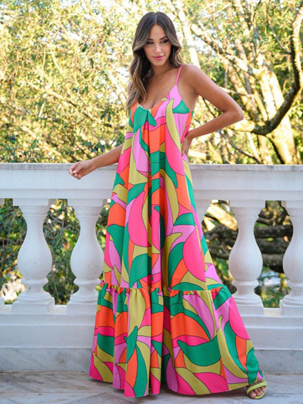 Bohemian Maxi Dress with Geometric Print and Tiered Skirt Maxi Dresses MyDresses Multicolor 8 | S 