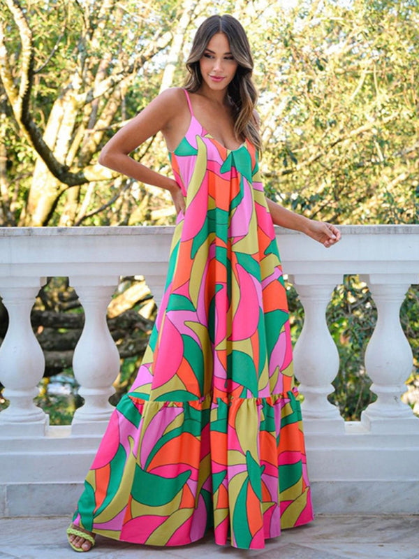 Bohemian Maxi Dress with Geometric Print and Tiered Skirt Maxi Dresses MyDresses 