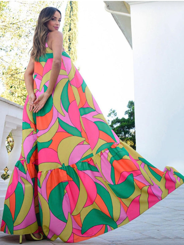 Bohemian Maxi Dress with Geometric Print and Tiered Skirt Maxi Dresses MyDresses 