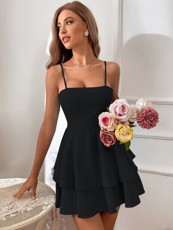 Backless Mini Dress with Bow Knot Straps and Tiered Skirt Mini Dresses MyDresses 