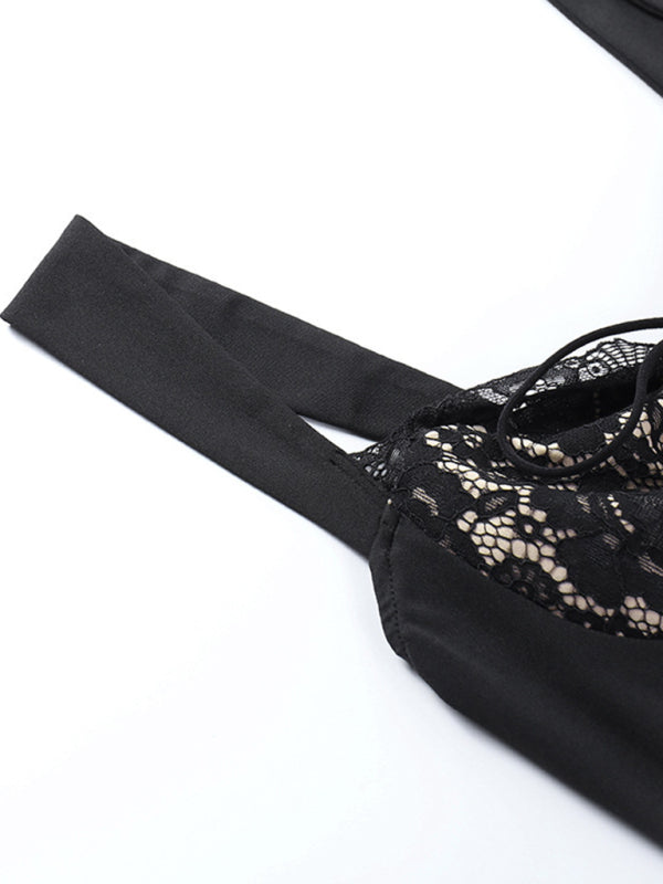 Lace Stitching Mini Dress with Wavy Neckline and Backless Design Mini Dresses MyDresses 