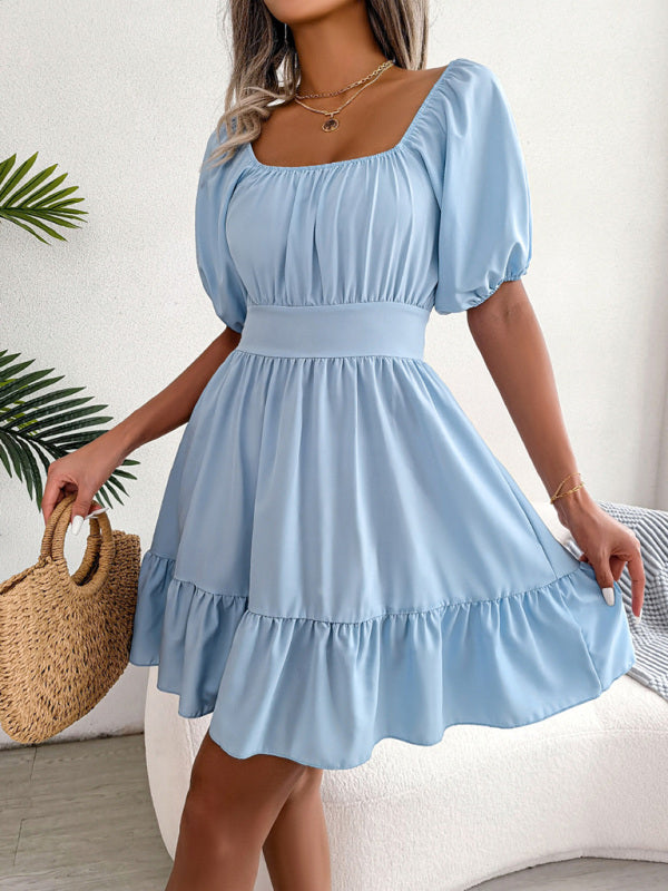 Square Neck Mini Dress with Open Back and Ruffled Hem Mini Dresses MyDresses 